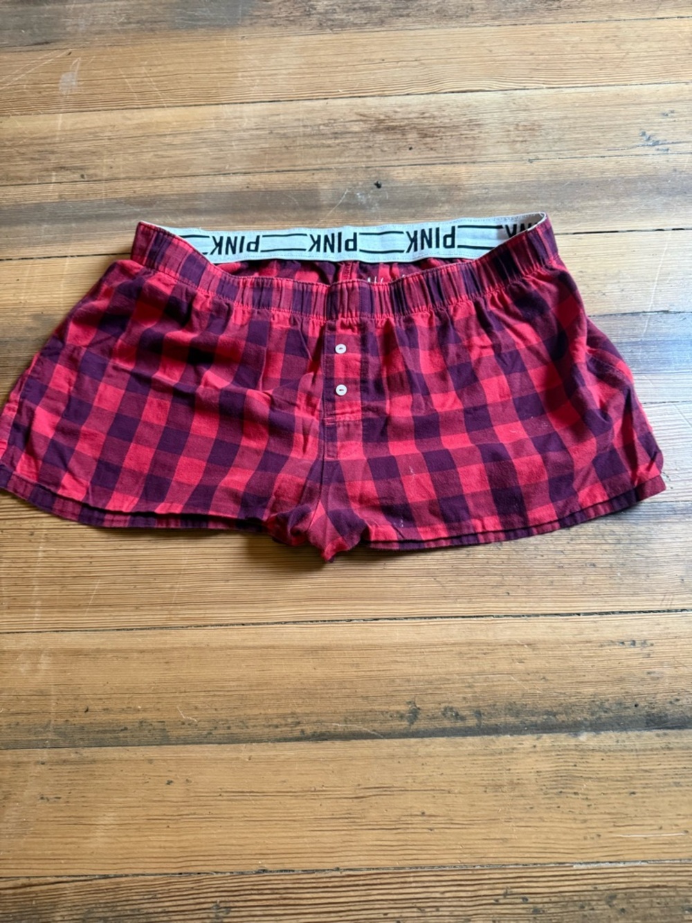 PINK Victoria’s Secret Buffalo Plaid Sleep Shorts Red Black Elastic Waist